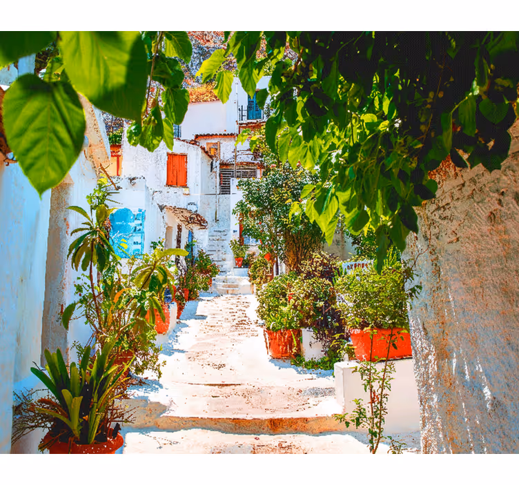 Estore de rolo quarto rua mediterrânea antiga com flores - TenStickers