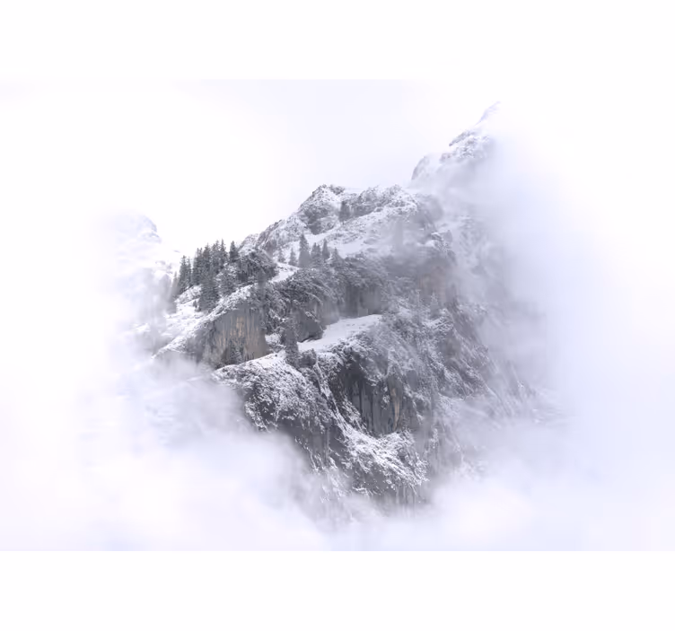 Estore de rolo branco paisagem montanhosa nevada com nuvens - TenStickers