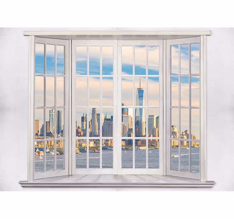 Estore de rolo branco vista do east river pela janela - TenStickers