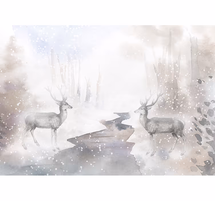 Estore de rolo branco floresta artística com alces brancos - TenStickers