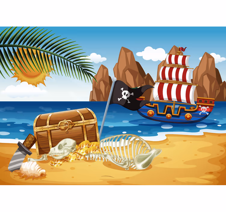Estore de rolo infantil fotomural barco em busca do tesouro - TenStickers