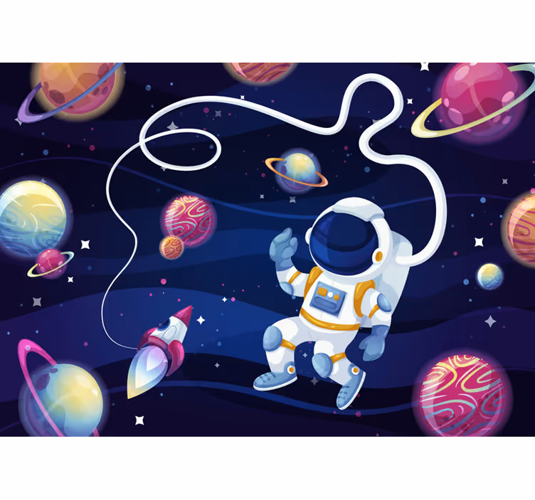 Estore de rolo infantil fotomural astronautas e foguetes - TenStickers