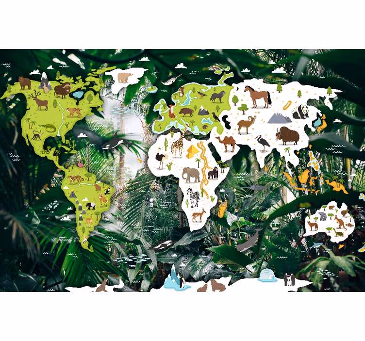 Estore de rolo infantil mapa-múndi do safari - TenStickers