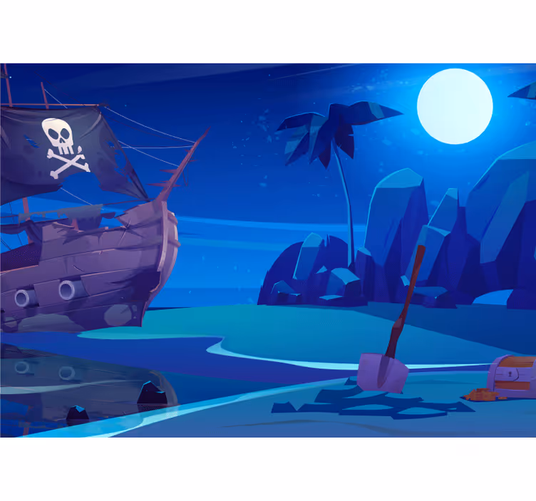Estore de rolo infantil navio pirata de desenho à noite - TenStickers