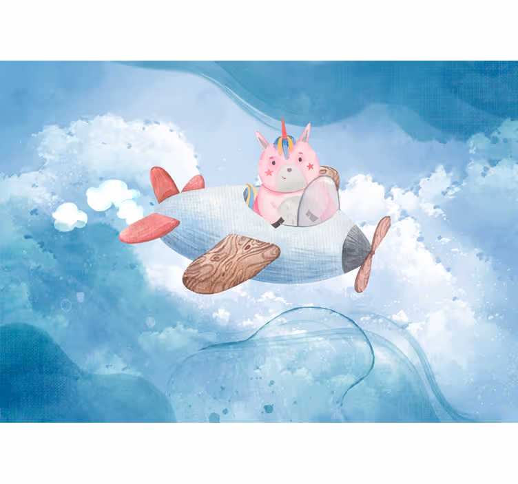 Estore de rolo infantil unicórnio voador no céu azul - TenStickers