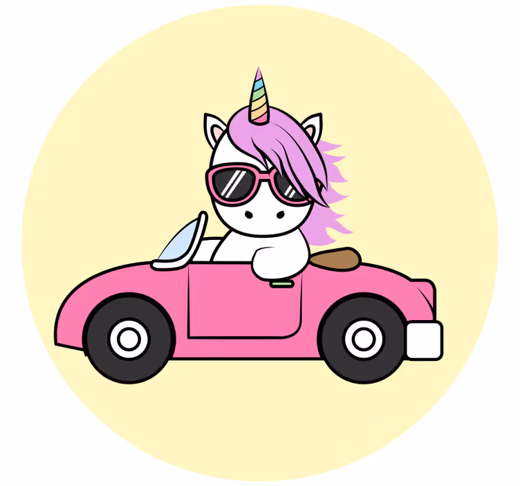 Estore de rolo infantil com unicórnio legal dirigindo - TenStickers