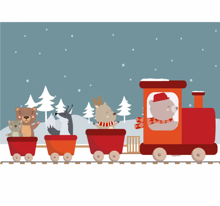 Estore de rolo infantil animais em trem - TenStickers