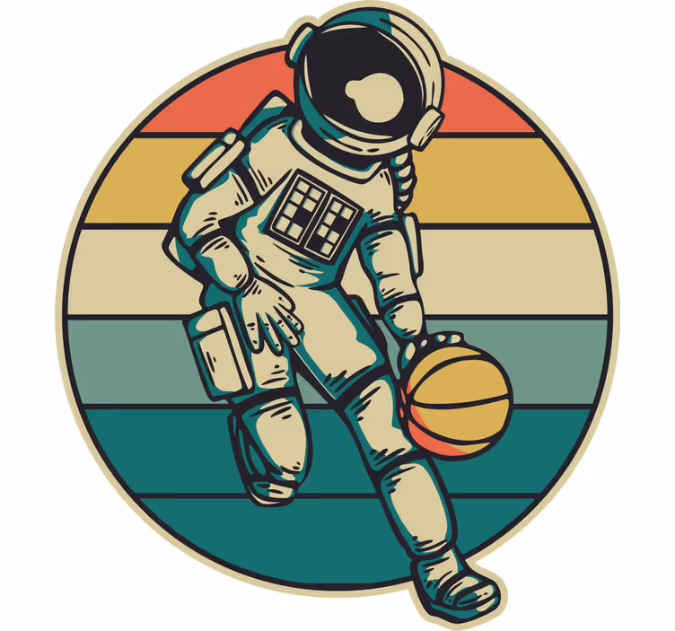 Estore de rolo infantil astronauta vintage jogando basquete - TenStickers