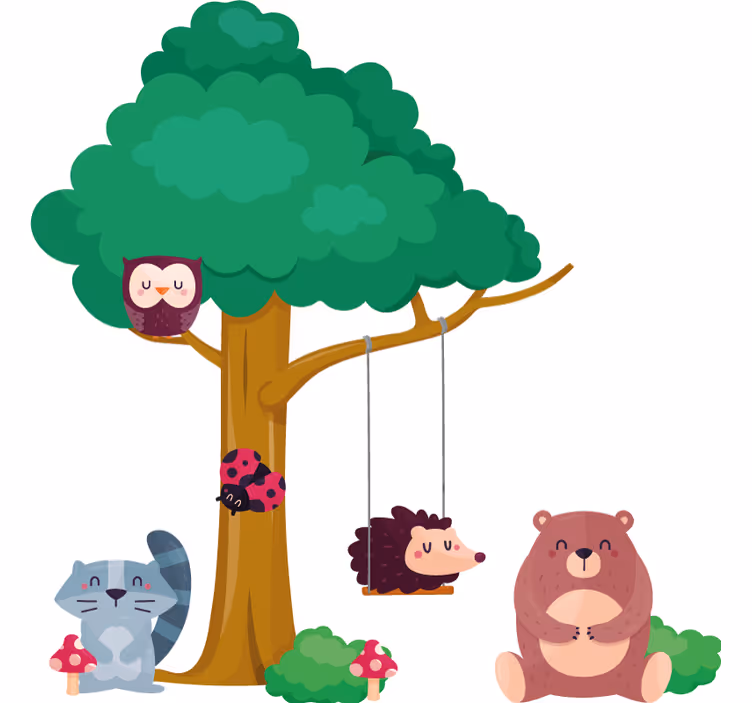 Estore de rolo infantil animais da floresta no balanço - TenStickers