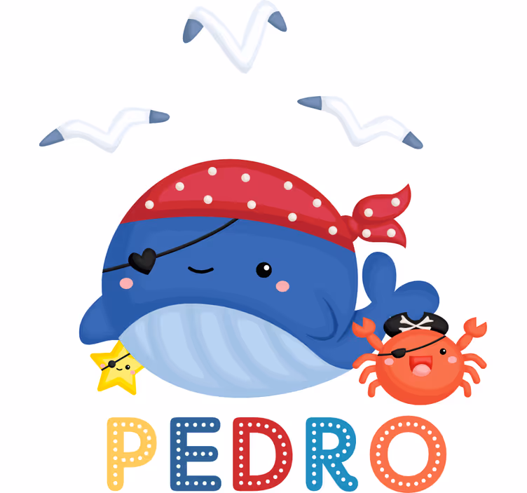 Estore de rolo infantil baleia pirata azul fofa - TenStickers