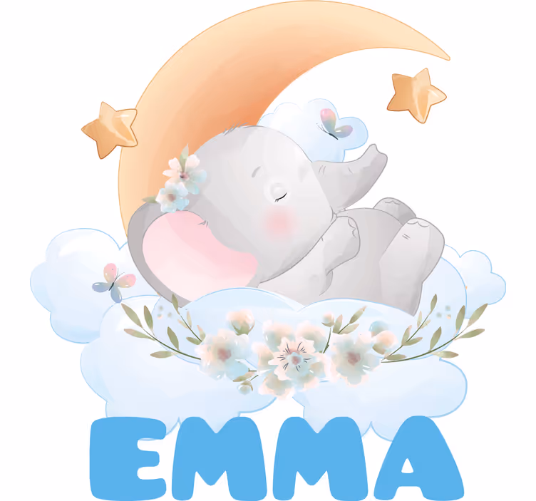 Estore de rolo infantil elefante fofo com nome - TenStickers