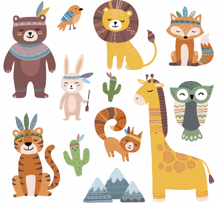 Estore de rolo infantil animais tribais divertidos - TenStickers