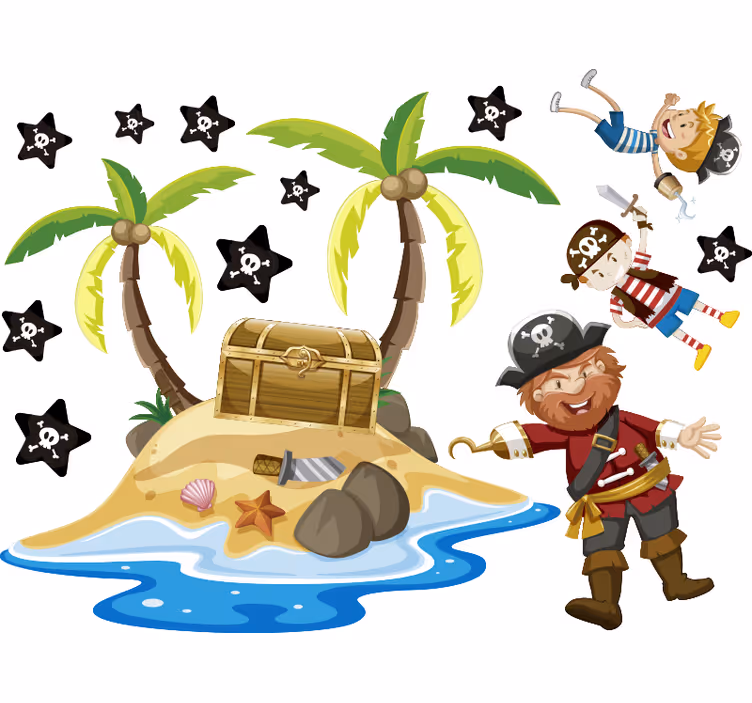 Estore de rolo infantil piratas e palmeiras - TenStickers