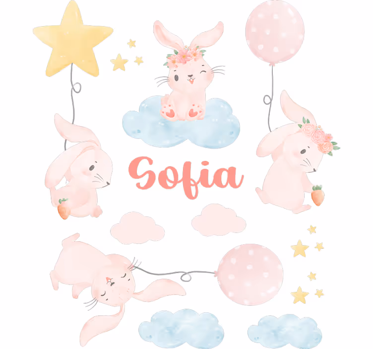 Estore de rolo infantil balões rosas com coelhinhos - TenStickers