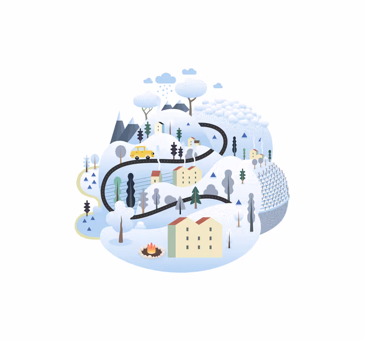 Estore de rolo infantil vila cinza com montanhas - TenStickers