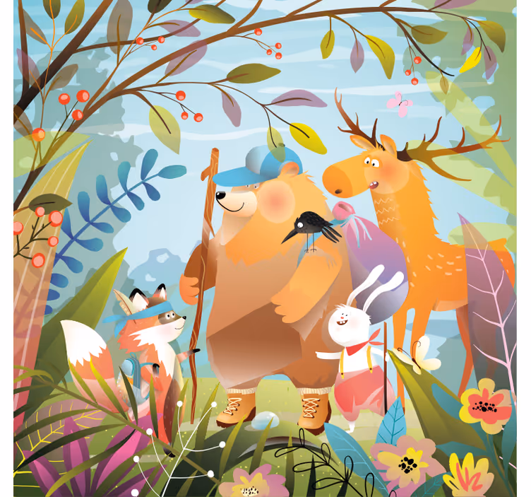Estore de rolo infantil amigos animais na floresta - TenStickers
