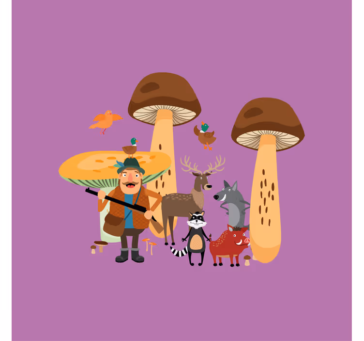 Estore de rolo infantil pássaros na floresta de cogumelos - TenStickers