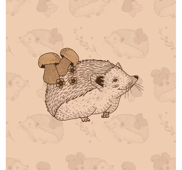 Estore de rolo infantil esboço de ouriço e cogumelos - TenStickers