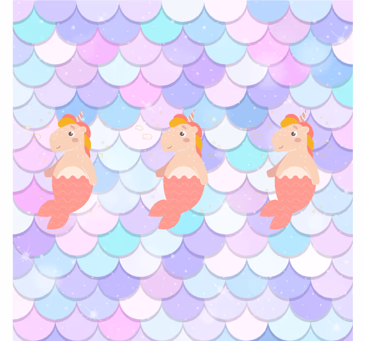 Estore de rolo infantil sereias unicórnio com fundo escamoso - TenStickers