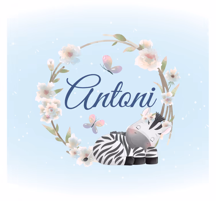 Estore de rolo infantil animais fofos zebra com nome - TenStickers