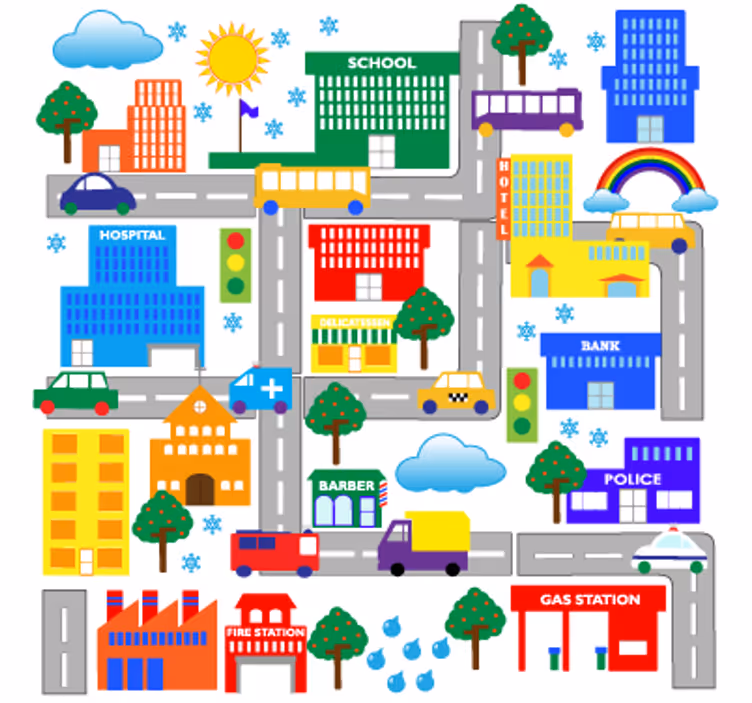 Estore de rolo infantil vinil infantil grande cidade - TenStickers