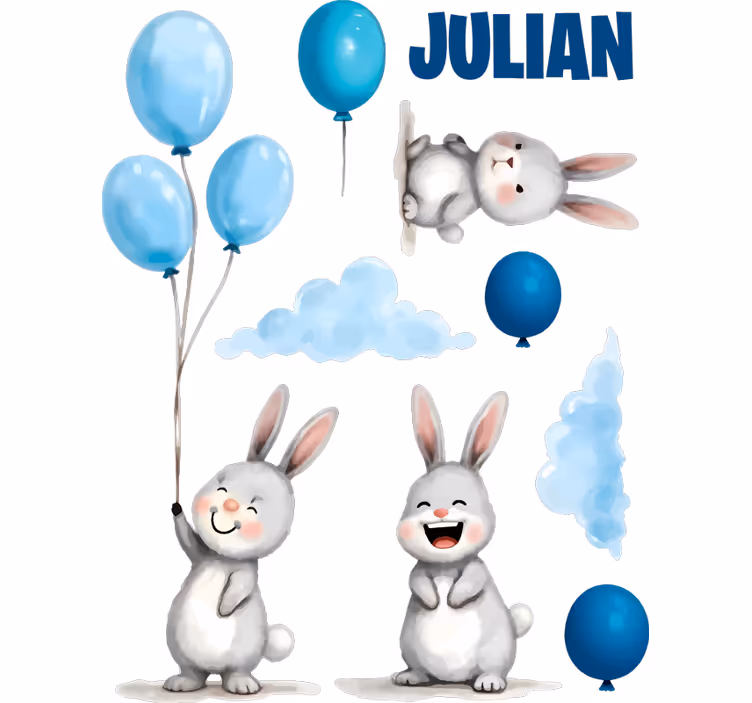 Estore de rolo infantil balões azuis com coelhinhos - TenStickers