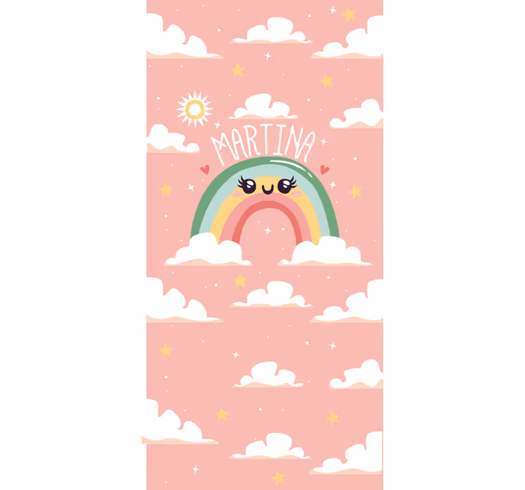 Estore de rolo infantil arco-íris com nuvens e nome - TenStickers