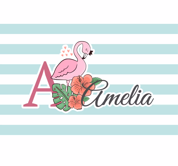 Estore de rolo infantil animais fofos flamingo com nome - TenStickers