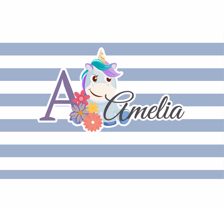 Estore de rolo infantil animais fofos unicórnio com nome - TenStickers