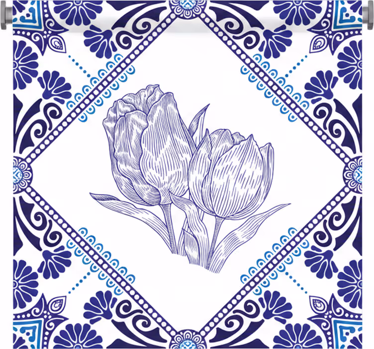 Estore de rolo para cozinha tulipas azuis de delft - TenStickers