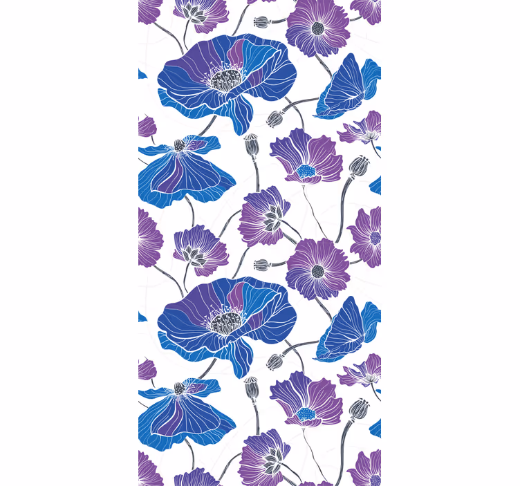 Estore de rolo para cozinha flores de jardim azuis e roxas - TenStickers