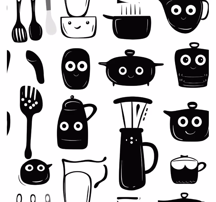 Estore de rolo para cozinha utensílios pretos desenhados - TenStickers