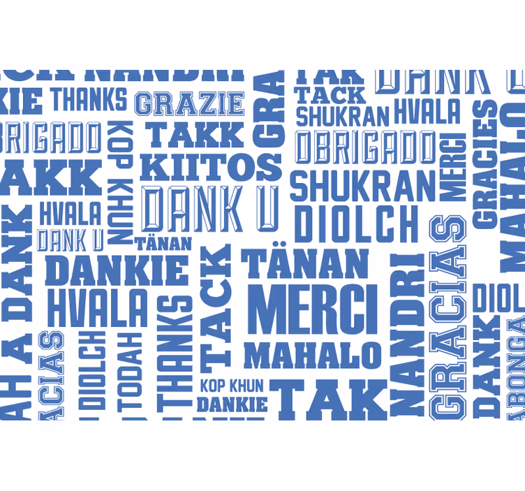 Estore de rolo azul agradecimentos em várias línguas - TenStickers