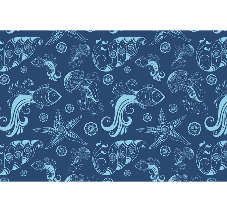 Estore de rolo azul vida marinha ornamental - TenStickers