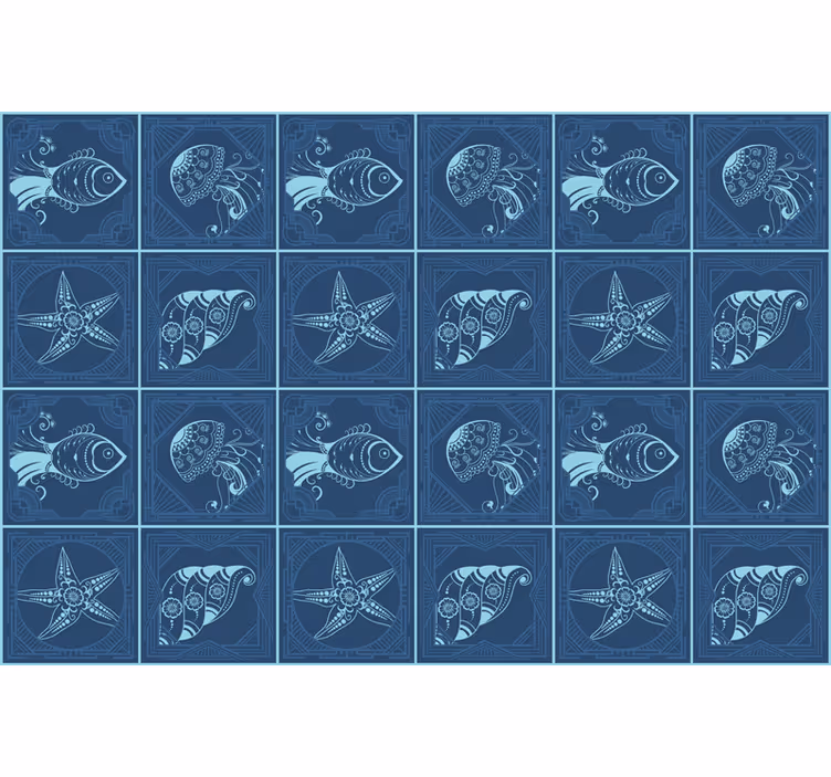 Estore de rolo azul azulejos de vida marinha ornamental - TenStickers
