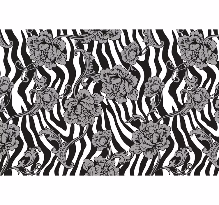 Estore de rolo preto estampa zebra e flores ornamentais - TenStickers