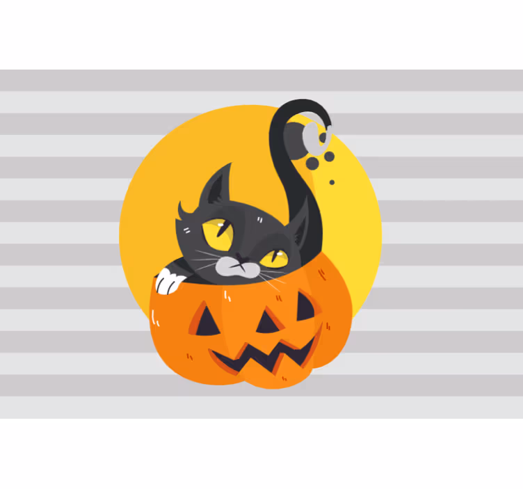 Estore de rolo cinzento abóboras e gato preto - TenStickers