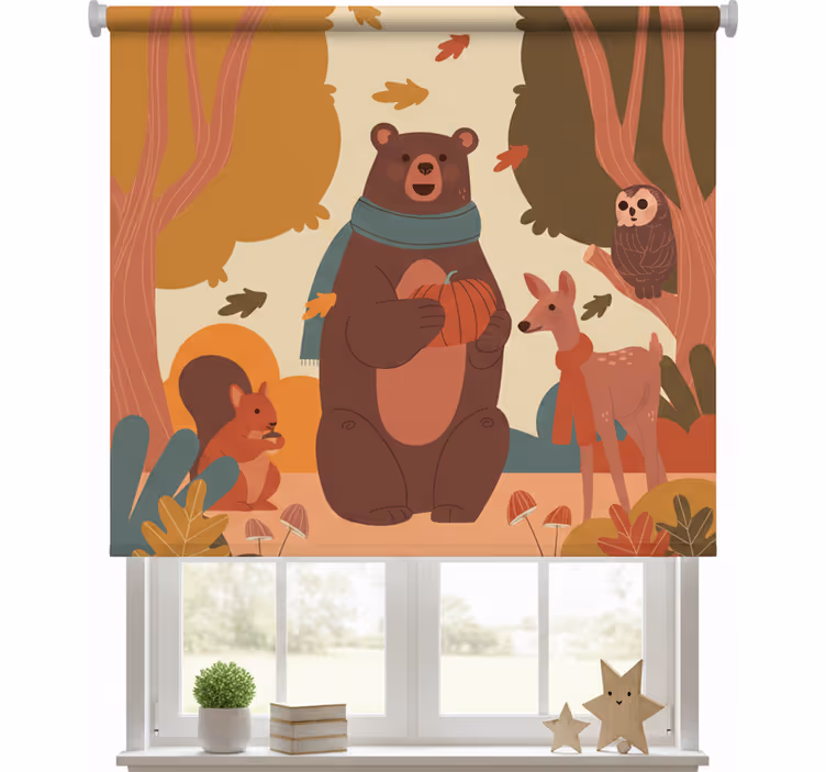Estore de rolo infantil animais felizes na floresta outonal - TenStickers