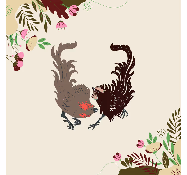 Estore de rolo bege dois galo com folhas e flores - TenStickers