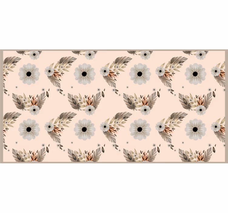 Estore de rolo bege com padrão de flores pastel rosa e preto - TenStickers