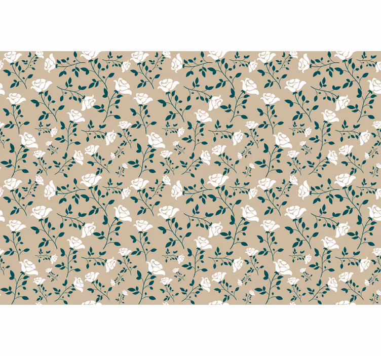 Estore de rolo bege com padrão de rosas vintage brancas - TenStickers