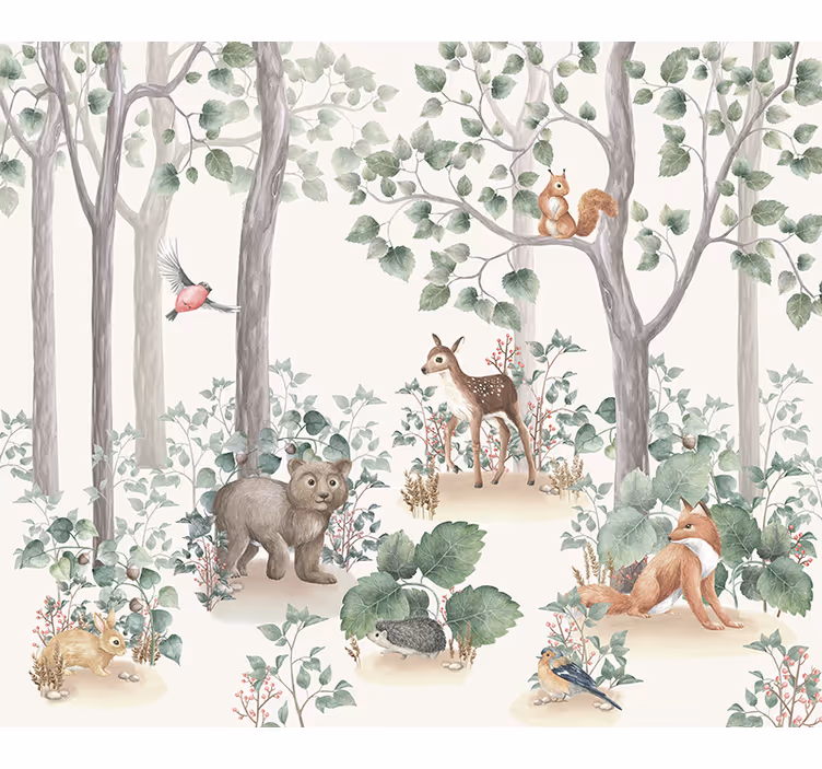 Estore de rolo quarto de bebé animais na floresta - TenStickers