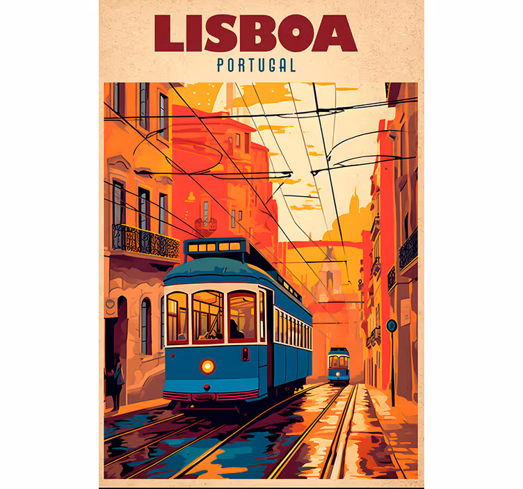 Estore de rolo vintage com ilustração do elétrico de lisboa - TenStickers