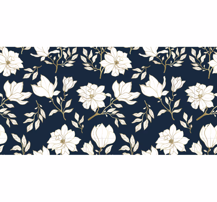 Estore de rolo preto com padrão de flores brancas - TenStickers