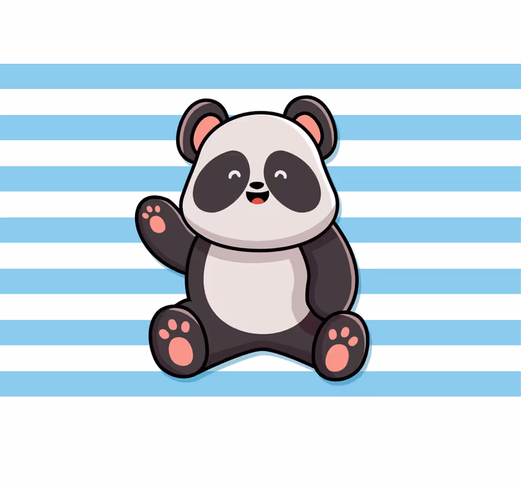 Estore de rolo divertidos panda feliz em fundo listrado - TenStickers