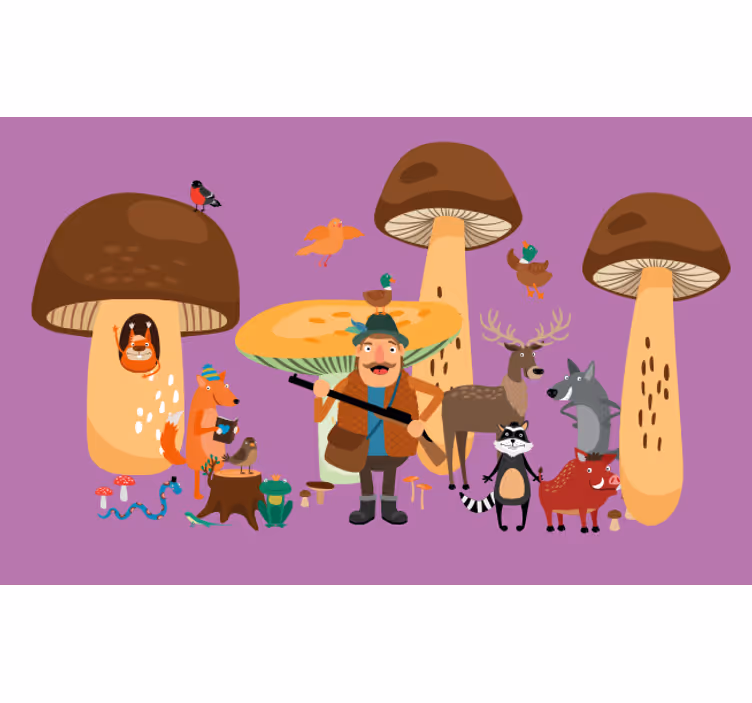 Estore de rolo divertidos pássaros na floresta de cogumelos - TenStickers