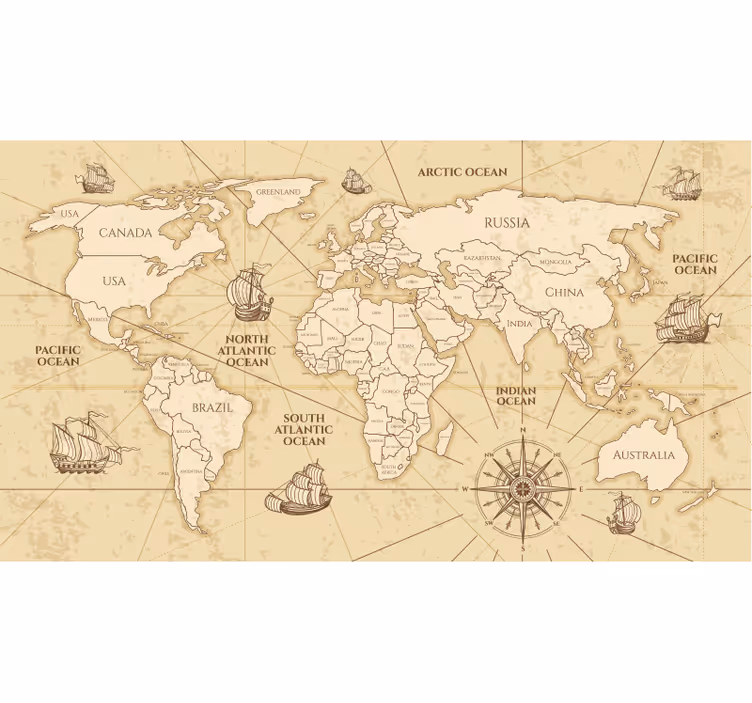 Estore de rolo do mapa mundial mural de parede sépia retro - TenStickers
