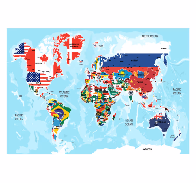 Estore de rolo do mapa mundial com bandeiras de países - TenStickers