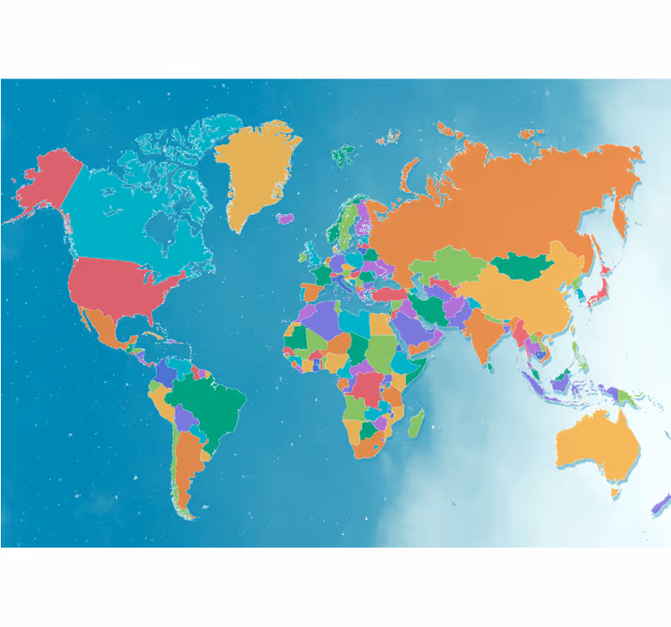 Estore de rolo do mapa mundial mapa-múndi político colorido - TenStickers