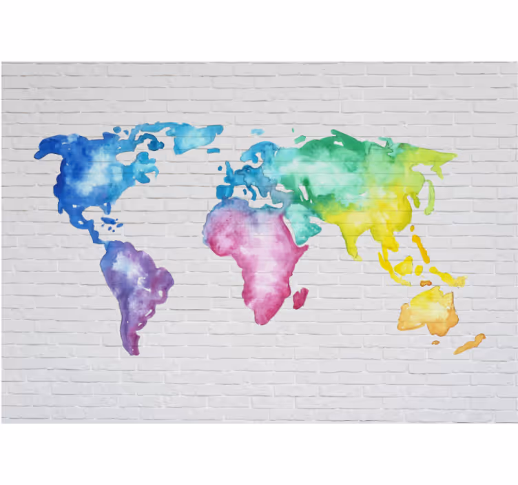 Estore de rolo do mapa mundial parede de tijolos coloridos - TenStickers